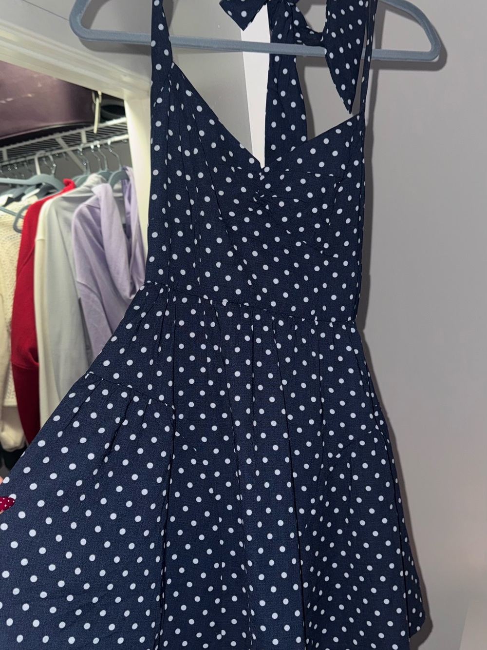 Trixxi Navy Blue and White Polka Dot Halter Dress for Kids